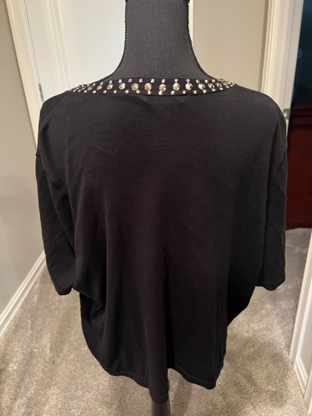 Peter Nygard Black Open-Front Cardigan with Silver Stud Detail - Picture 6 of 8